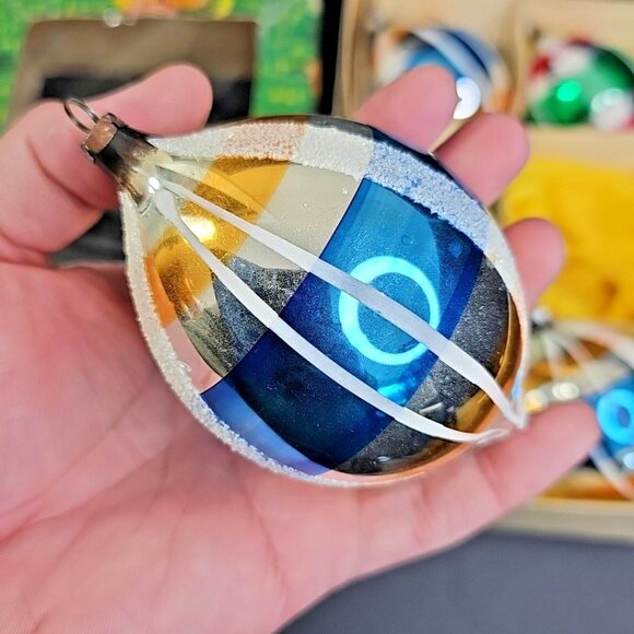 Large East Germany Christmas Ornament 6pc Baubles Oblong Mercury Glass 4" X 2.5" - Picture 5 of 16